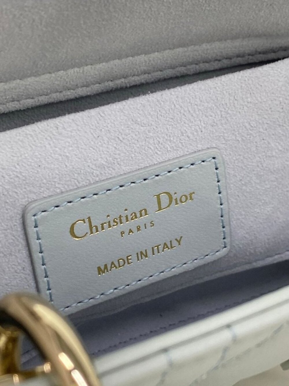 ★SOLD★ Dior Handbag Lady D-joy Bag Small Light Blue Gold Lambskin - Picture 12 of 15